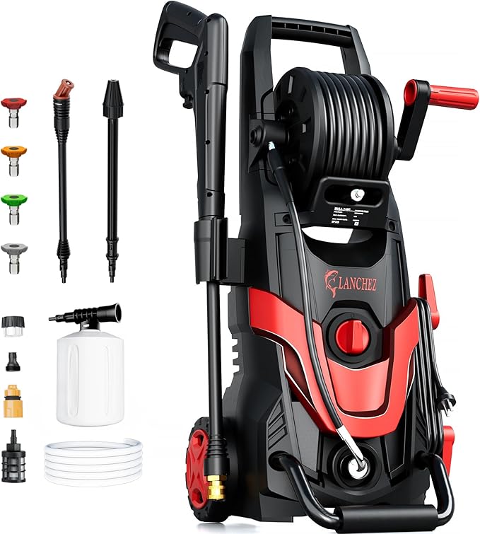 Pressure Washer, Power Washer with 6 Quick Connect Nozzles, Inlet Hose & Filter&Foam Cannon for Cars/Fences/Driveways/Patios/Home Cleaning (Red)-VerdiqueGarden