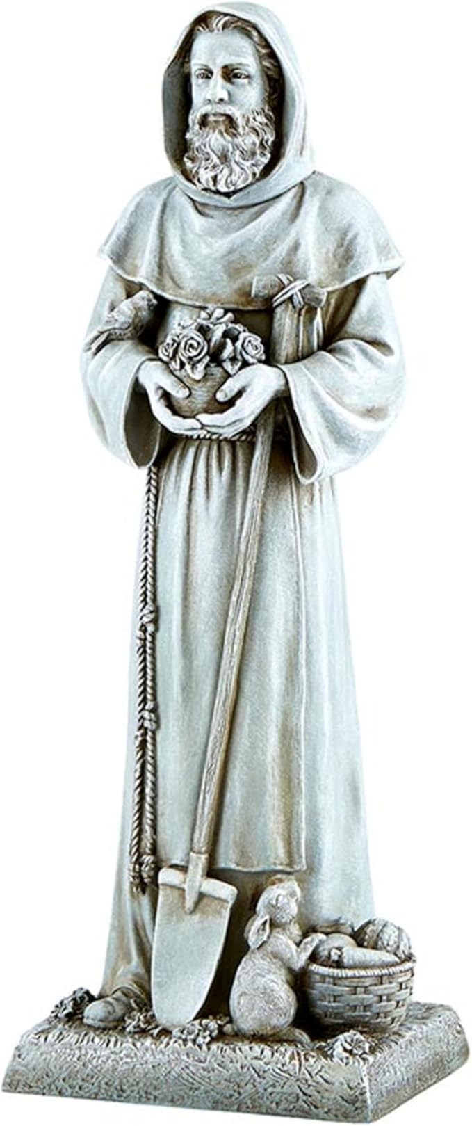 Garden Statue - Stone-Resin Saint Fiacre Indoor/Outdoor Catholic Sculpture, 12" Tall-VerdiqueGarden