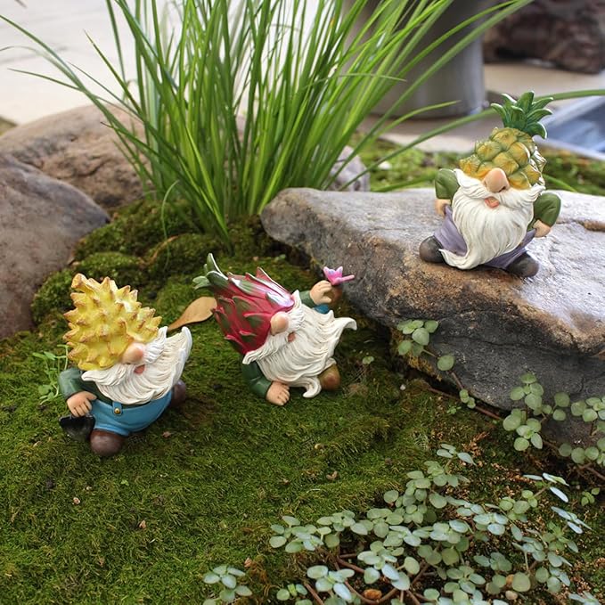 3 PCS Funny Garden Gnome Statues, Creative Resin Dwarf Sculptures, Outdoor Yard Decor, Gnomes Tree Faces for Lawn, Patio, Porch, Miniature Fairy Garden Accessories, Novelty Gift for Indoor/Outdoor Use-VerdiqueGarden