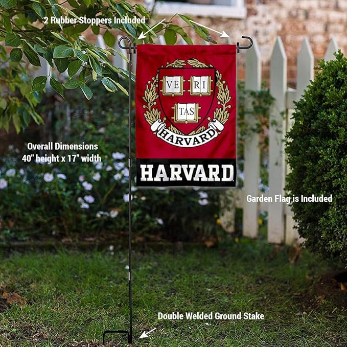 College Flags & Banners Co. Crimson Coat of Arms Garden Flag with Stand Holder-VerdiqueGarden