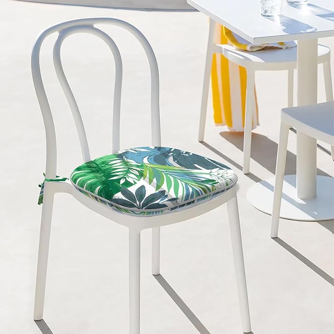 Indoor/Outdoor Chair Cushions 16x17 Inch, Patio Chair Cushions with Ties, All Weather Seat Cushions for Patio Furniture Home Garden Chair Use, Set of 4, Islamorada Blue Green-VerdiqueGarden