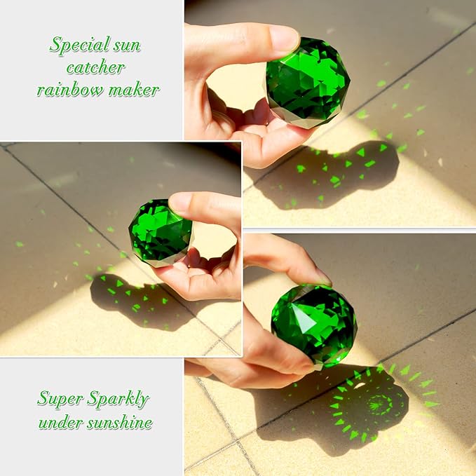 Fonmy Gazing Ball Spiral Tail -Decorative Wind Spinner Sun Catcher Rainbow Maker 11 inch Tail and 2 inch Green Crystal Orb. Indoor Outdoor Garden Decoration -13 inch Height-VerdiqueGarden