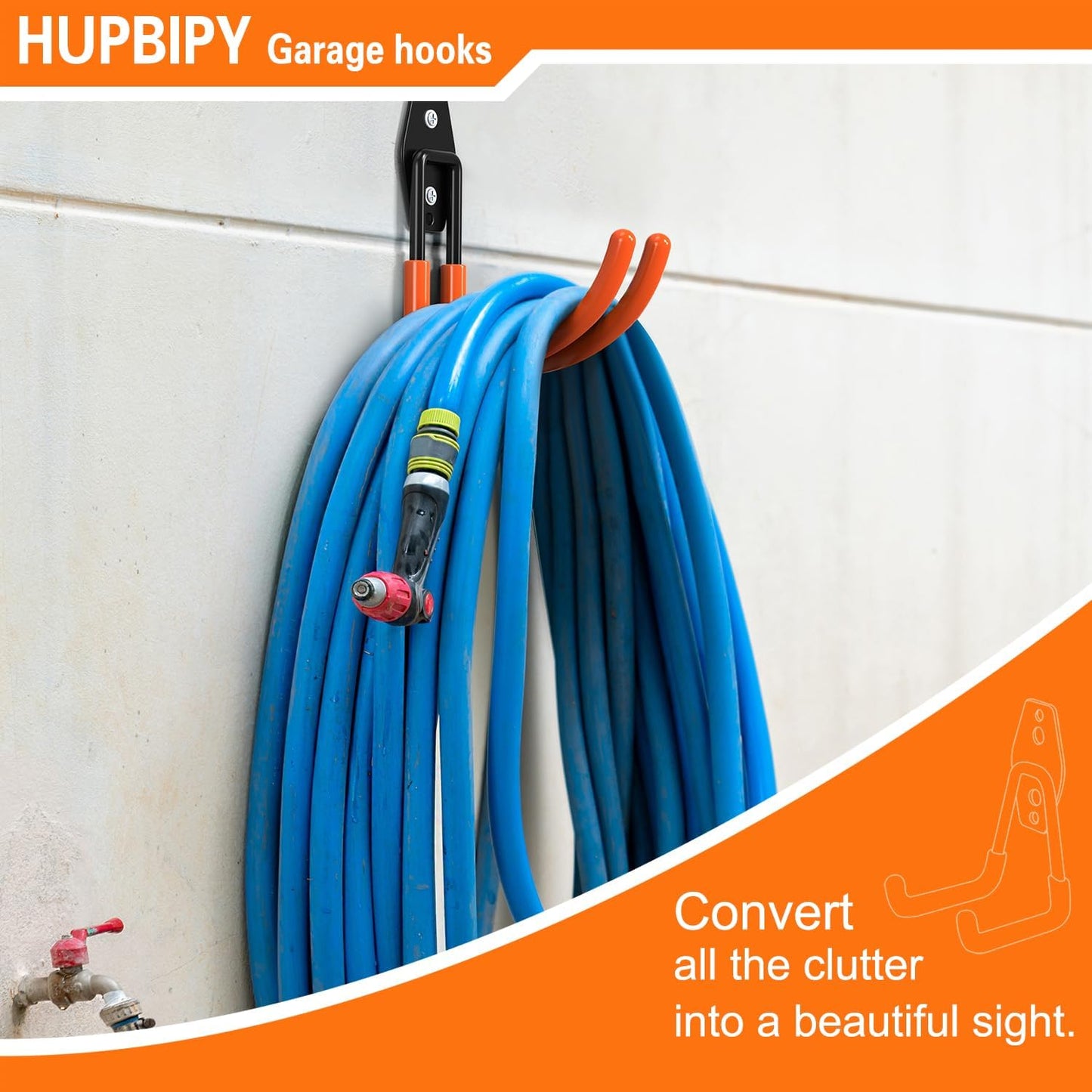 Heavy Duty Garage Hooks 4 Pack, J Shaped Hanger, Wall Mounted Storage System, Power and Garden Tool Organizer, for Hanging Ladders, Bikes Tires, Hose, Bulk Items-VerdiqueGarden