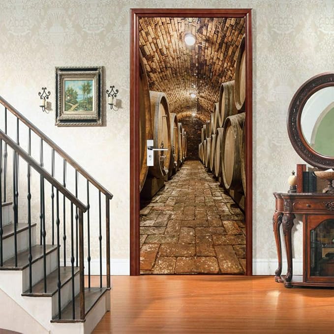 3D Door Stickers Murals Peel and Stick - Wine Cellar - Door Wallpaper Self-Adhesive Door Decals Removable PVC Waterproof Door Poster for Bedroom Living Room Door Decoration 37.4" x 84.6"-VerdiqueGarden