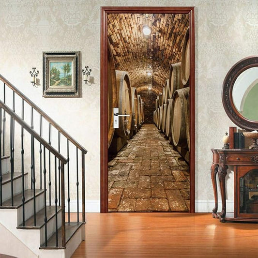 3D Door Stickers Murals Peel and Stick - Wine Cellar - Door Wallpaper Self-Adhesive Door Decals Removable PVC Waterproof Door Poster for Bedroom Living Room Door Decoration 35.4" x 78.7"-VerdiqueGarden