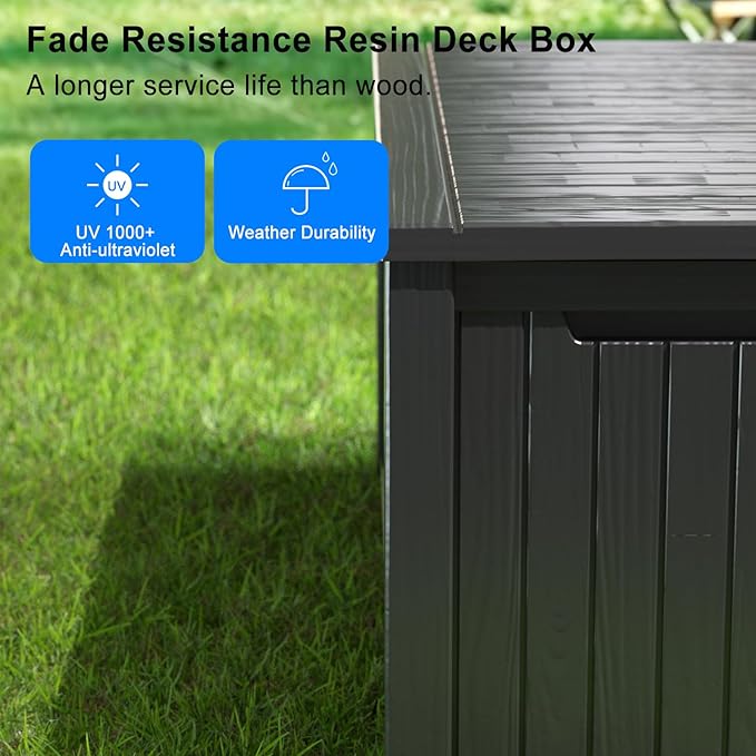 150 Gallon Resin Outdoor Deck Box Waterproof Patio Furniture, Garden Tools, Cushions, Pool Accessories Outside Storage (Black, 150 Gallon)-VerdiqueGarden