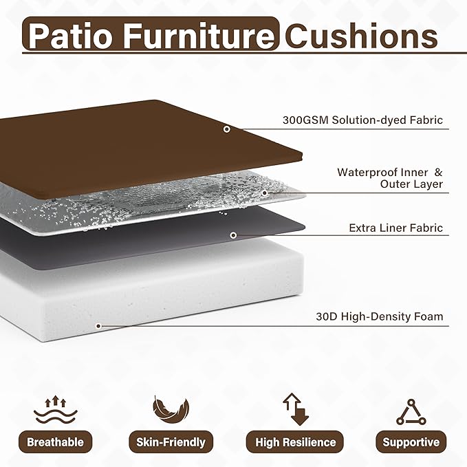 Patio Chair Cushions 17 X 16 X 3 Inch Waterproof Outdoor Seat Cushions for Patio Furniture, Outdoor Sofa Couch Pads with Ties & Handle, Set of 2, Chocolate-VerdiqueGarden