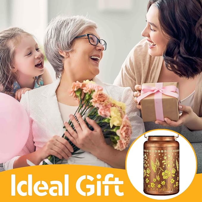 2 Pack Solar Lanterns Outdoor Waterproof, Hummingbird Garden Decor Gifts for Women Mom Grandma Hanging Solar Lights Metal Solar Decoration Outside for Yard, Patio, Lawn, Pathway, Landscape-VerdiqueGarden