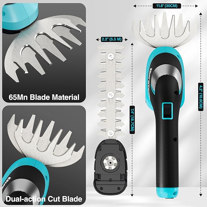 DURATECH Cordless Hedge Trimmer, 7.2V 2-in-1 Handheld Rechargeable Grass Trimmer & Hedge Shears with USB Type-C Cable, Built-in Li-ion Battery, Electric Shrub & Grass Shears for Garden, Yard and Lawn-VerdiqueGarden