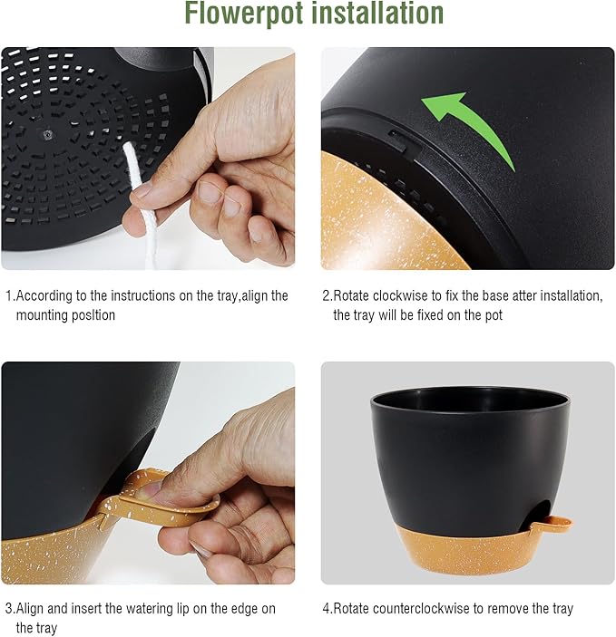 10/9/8 inch Medium Self Watering Pots, Planter, Plant Pots with Mesh Drainage Holes for Indoor Outdoor Garden Plants, Plastic Flower Pots with Removable Deep Reservoir, Black with Brown-VerdiqueGarden