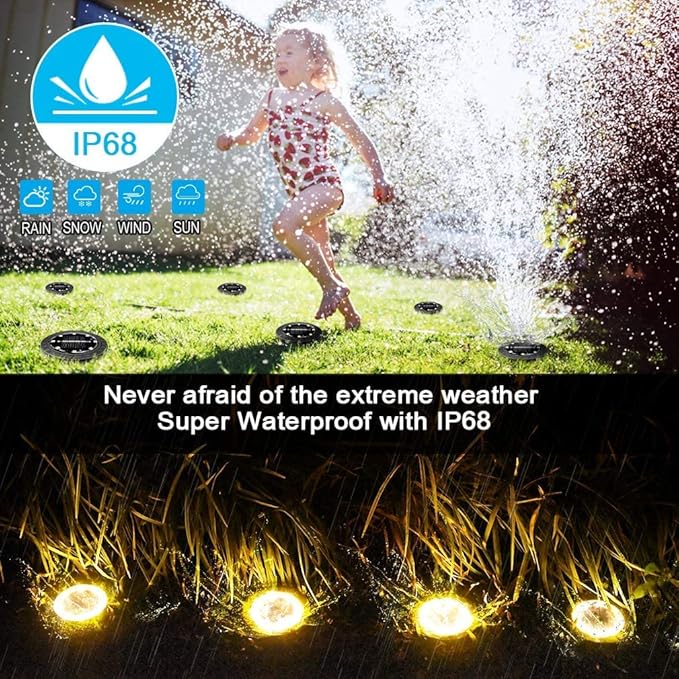 Solar Powered Ground Lights 2Pack,Waterproof LED Solar Lights Outdoor Solar Disk Lights Decorative,Solar Garden Lights for Landscape Pathway Patio Yard Walkway Path Lawn Driveway (Warm White)-VerdiqueGarden