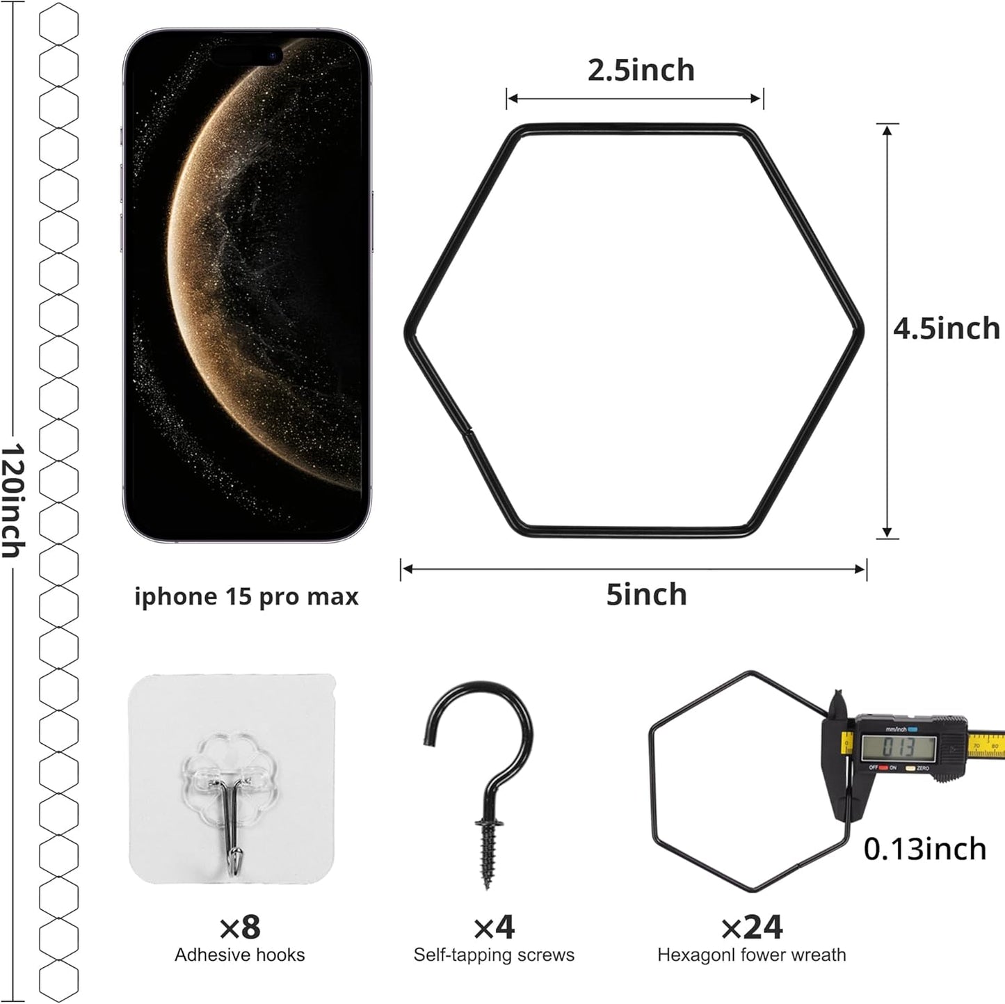 24 Pcs Chain Trellis for Climbing Plants, 120 Inch Long Metal Plant Trellis Indoor Outdoor, Garden Wall Vine Support Trellis, Plant Accessories for Ivy, Peonies, Hexagonal Design Black-VerdiqueGarden
