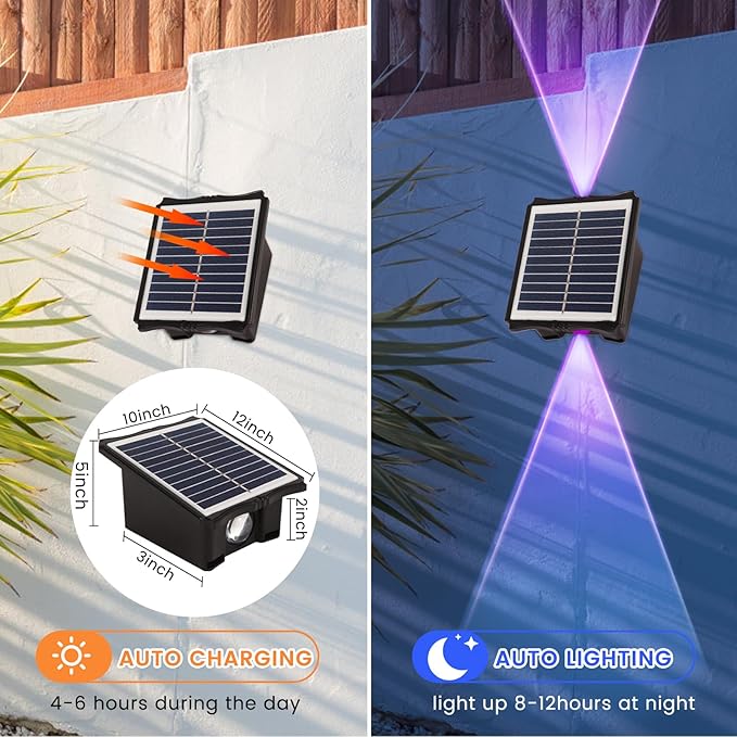 Solar Powered Outdoor LED Lights, Waterproof Wall Sconces, 2 LEDs Fence Lights, Up & Down Lighting for Backyard, Deck, Patio, Porch, Balcony, Garden (2 Pack)-VerdiqueGarden