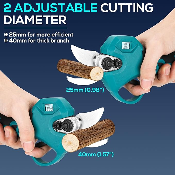 Electric Pruning Shears, Cordless Electric Scissors with 2 PCS Rechargeable 48V 2.0 Ah Batteries & 2 Blades, 1.6" Cutting Diameter Pruning Shears Garden Tool for Tree Trimming Branch Cutter-VerdiqueGarden