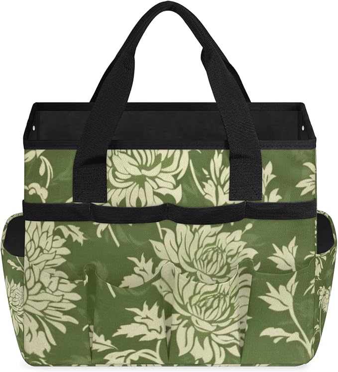 Spring Leaves Gardening Tool Bag,Heavy Duty Garden Tote Bag,Portable Oxford Gardening Storage Basket Organizer Handbag with Pockets Handle,Hand Tools Gifts for Outdoor Garden Lawn Yard-VerdiqueGarden