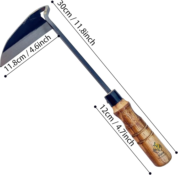 12 Inch Japanese Gardening Hand Weeding Sickle, Weeding Hoe with Long Wooden Handle-VerdiqueGarden