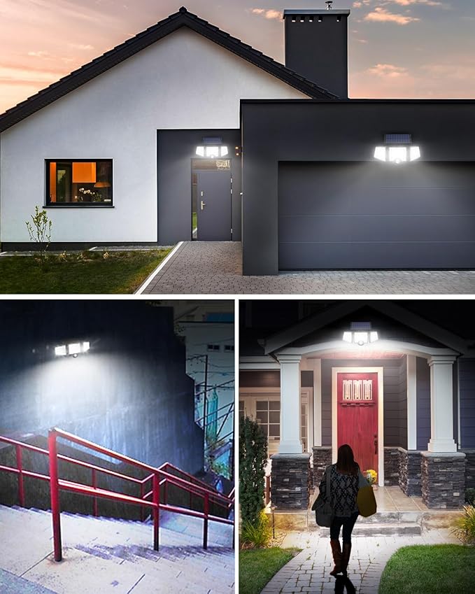 LE Solar Lights for Outside, Solar Lights Outdoor with Motion Sensor, WL4000 High Brightness, 3 Adjustable Heads 270° Wide Lighting Angle, IP65 Waterproof, Wireless Wall Lamp for Yard Garage-VerdiqueGarden