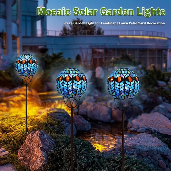 VCUTEKA Solar Outdoor Lights Garden Decor Mosaic Solar Garden Lights Waterproof Glass Ball LED Pathway Stake Light for Landscape Lawn Patio Yard Decoration 6 inch, Colorful-VerdiqueGarden