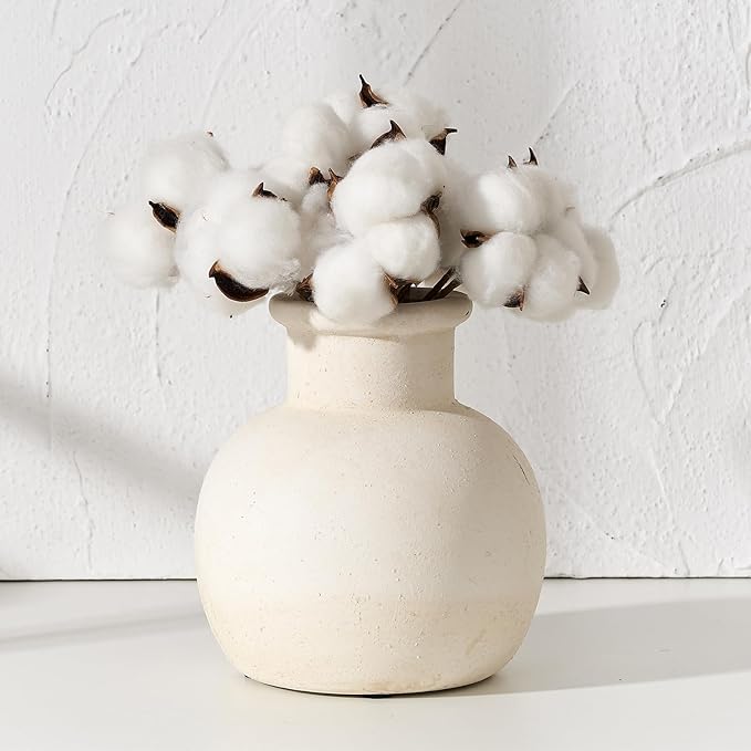 SIDUCAL Ceramic Rustic Farmhouse Vase | 6 Inch Pottery Decorative Boho Flower Vase for Home Decor, Table, Living Room, Bathroom Decoration, Shelf Decor, Mantel, Wedding, White-VerdiqueGarden