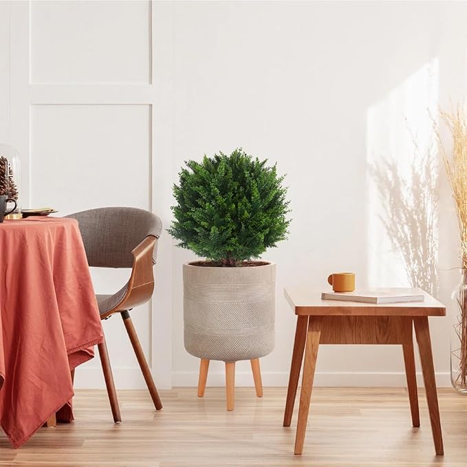 22''T Artificial Cedar Topiary Ball Tree 2 Pack, Outdoors Artificial Shrubs Faux Plants Uv Rated Perfect for Outdoor, Indoor - Easy to Install.-VerdiqueGarden