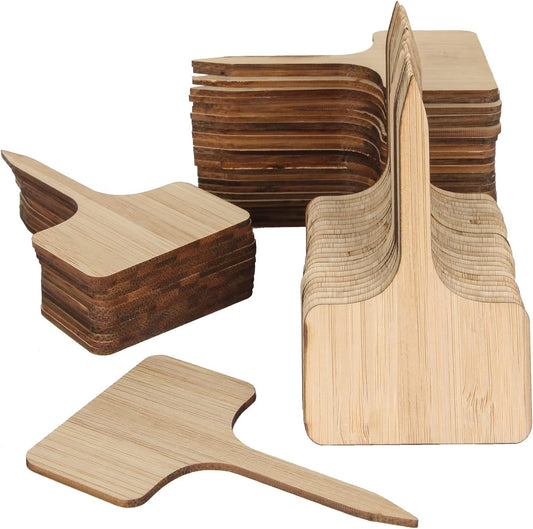 100Pcs Wooden Plant Labels, Eco-Friendly T-Type Bamboo Plant Labels Tags Garden Plant Markers for Seed Potted Herbs Flowers Vegetables (6 x 10 cm)-VerdiqueGarden