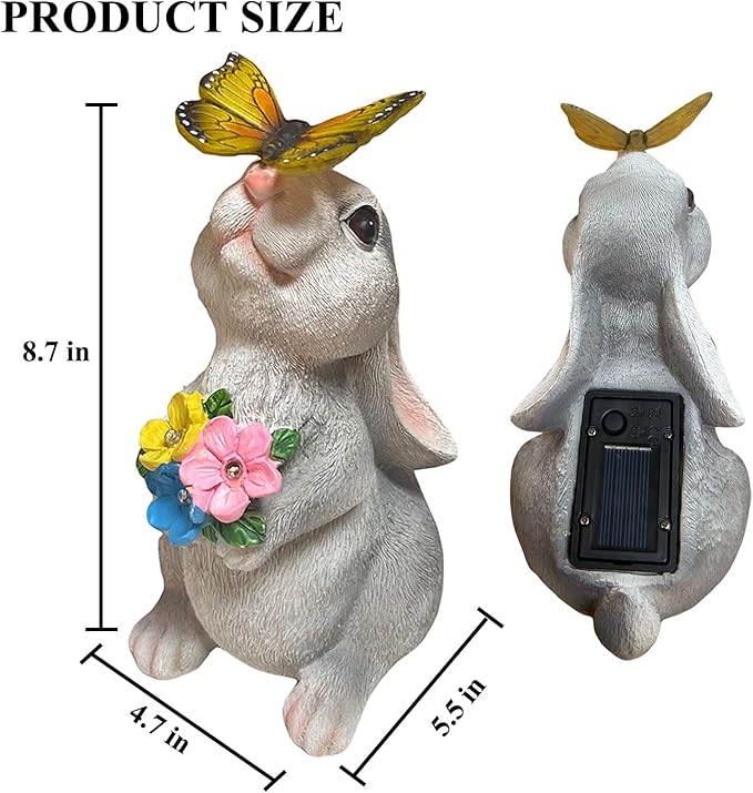 YODY Solar Garden Statues Outdoor Decor- Yard Decorations for Patio, Balcony, Backyard, Lawn Ornaments - Rabbit Figurines with LED Light- Unique Birthday House Warming Gifts for Women, Mom, Grandma-VerdiqueGarden