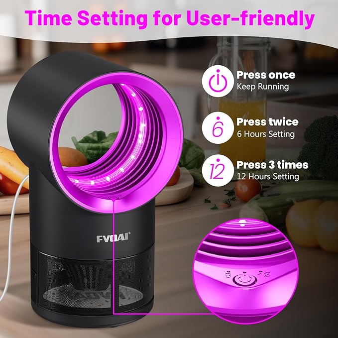 Fruit Fly Trap for Indoors, Fly Traps Indoor for Home Bug Zapper Indoor Insect Trap with Time Setting,Suction, Bug Light & 1 Pcs Sticky Glue Boards (Pink)-VerdiqueGarden