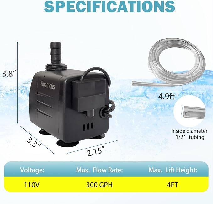 Automatic Submersible Pump With Level Sensor,110V Fountain Water Pump For Pond, Aquariums,Fish Tank, Hydroponics,PM05-VerdiqueGarden