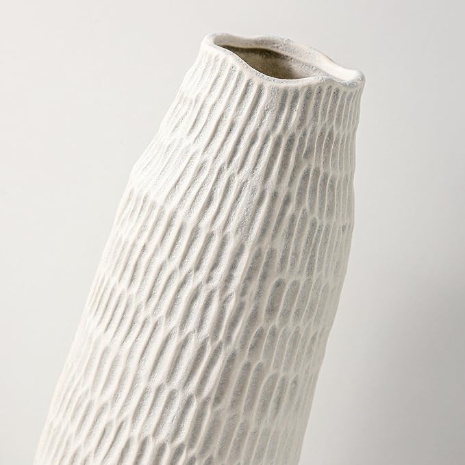 12.6 Inch Grey Modern Handmade Ceramic Vase, Rustic Farmhouse Decorative Flower Vases for Home Decor,Pampas Grass Bouquet, Living Room,Kitchen,Office,Bedroom,Centerpiece Table-VerdiqueGarden