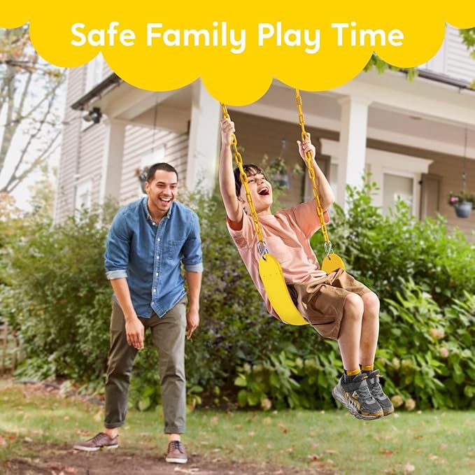 TURFEE Swing for Outdoor Swing Set - Pack of 1 Seat Replacement Kit with Heavy Duty Chains - Backyard Swingset Playground Accessories for Kids (Yellow)-VerdiqueGarden