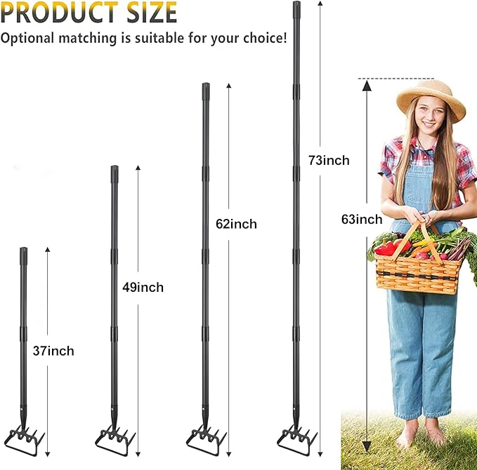Hoe Garden Tools, 37-49 Inch Gardening Tools for Weeding, Stirrup Hoe Long Handle for Yard Weed Puller, Scuffle Hula Adjustable Weeding Loop Hoe for Lawn, Vegetable, Soil, Planting Black-VerdiqueGarden