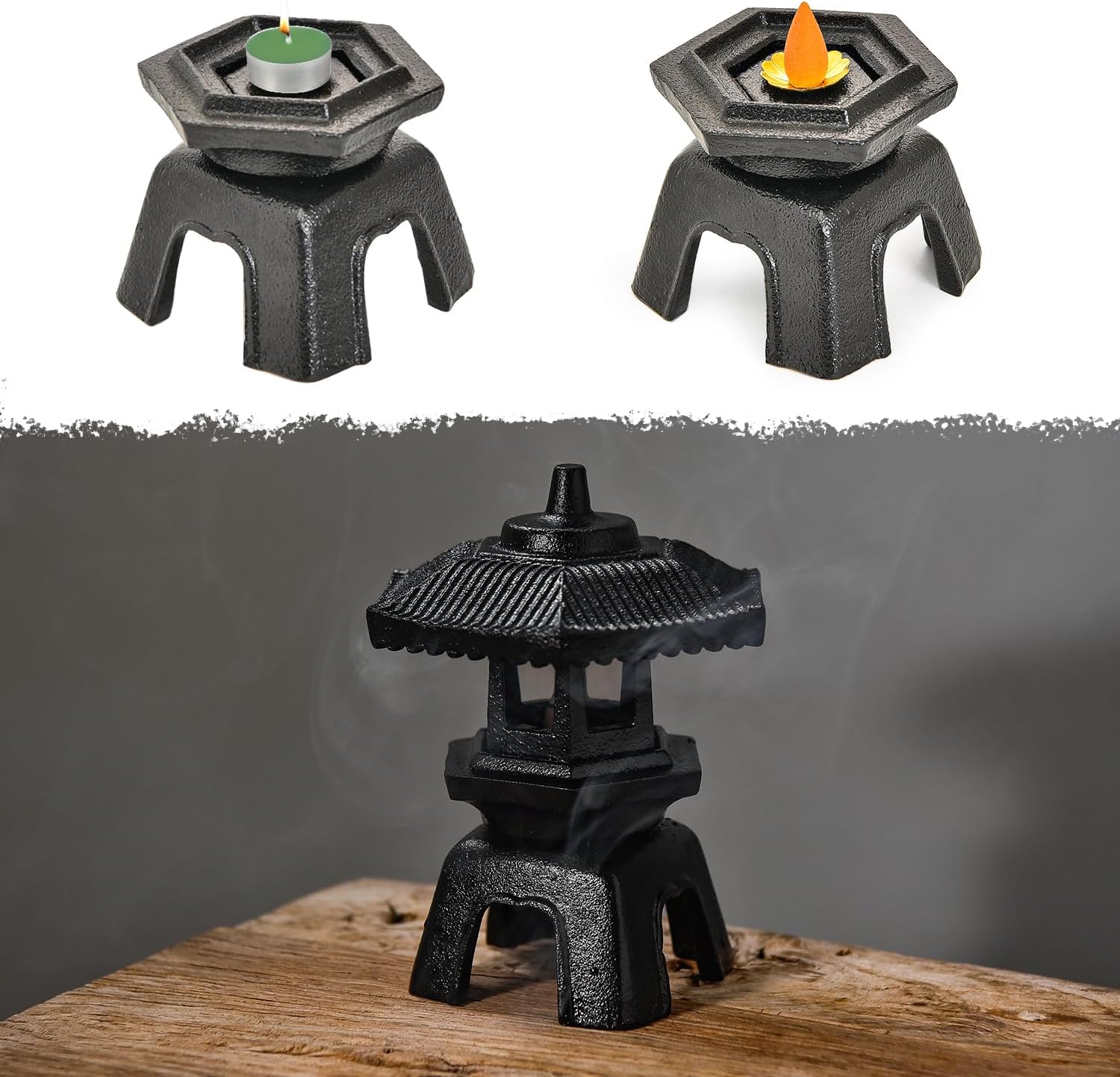 Sungmor Cast Iron Candle Lantern - Japanese Pagoda, Vintage Indoor/Outdoor Zen Garden Decorative Lantern, Heavy Duty Tealight Candle Holder Stand, Rustic Home Decor Patio Yard Art Ornament-VerdiqueGarden