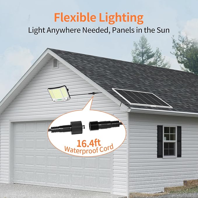 intelamp Solar Flood Lights Outdoor Waterproof, 20000mAh 4000LM Linkable Dual Motion Sensor Security Floodlight Exterior with Remote 16.4 FT Cable, 2-12H Dusk to Dawn Spots Lighting Outside-VerdiqueGarden