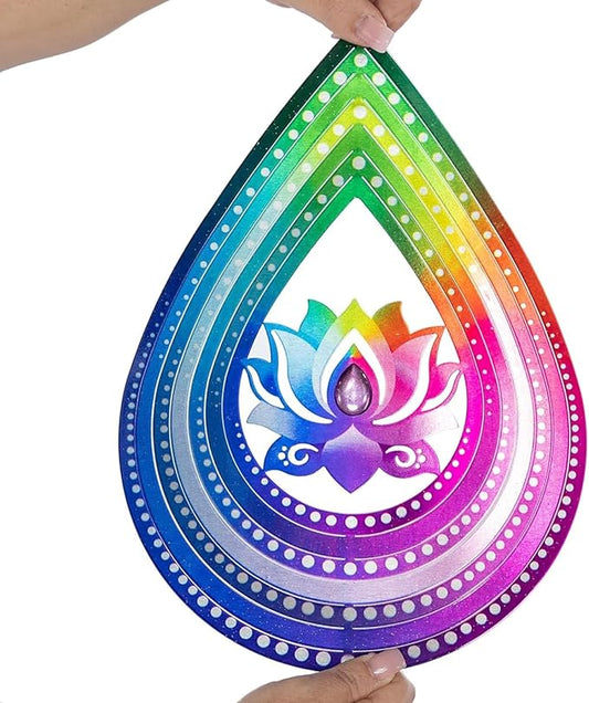 VP Home Lotus Teardrop Wind Spinner - 3D Metal Outdoor Hanging Lotus Decor for Garden and Yard - Kinetic Wind Spinners with S-Hook, Durable Weather-Resistant Steel - 8.5 x 15 Inches-VerdiqueGarden