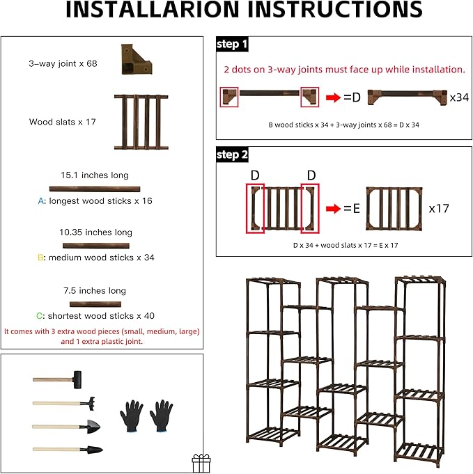 HOMKIRT Plant Stand Indoor Outdoor, 17 Tier Large Tall Plant Shelf for Indoor Plants Multiple, Wood Plant Stand Rack Holder Table for Living Room Garden Patio Window-VerdiqueGarden