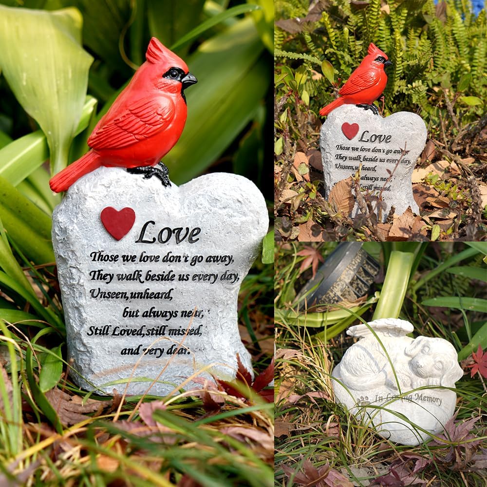 Cardinal Decor Garden Decor,Red Cardinal Memorial Stones for Loved Ones, Cardinal Bird Figurine,Garden Sculptures & Statues, Outdoor Decor for Balcony, Yard, Lawn, Pathway, Walkway-VerdiqueGarden