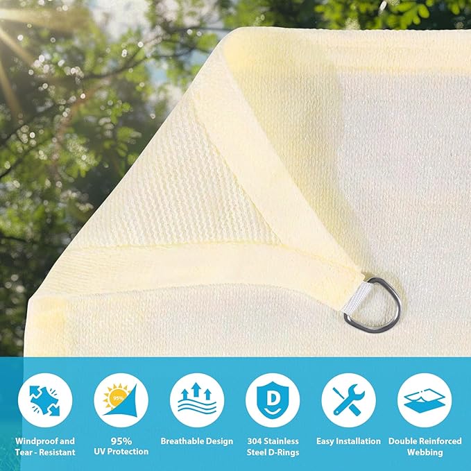 Amagenix Sun Shade Sail 19X19X19 Curved Edge Outdoor Shade Canopy Cream Breathable 95% UV Block Shade Cloth for Patio Garden Backyard (We Make Custom Size)-VerdiqueGarden
