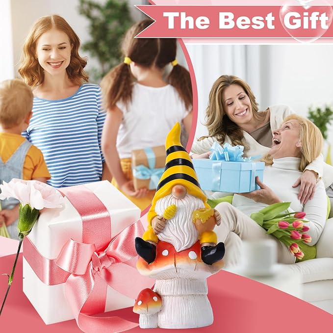 Solar Gnome on Mushroom Decor for Yard Decorations - 10 Inch Gnome Statue Decor for Outdoor,Perfect Garden Gifts for Women,Mom-VerdiqueGarden