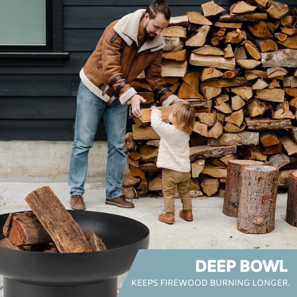 Iron Fire Pit Table with Lid, Extra Thick and Heavy Duty Fire Bowl, Deep Round Firepit for Outdoor Bonfire Gatherings, Wood Burning Firepits for Outside Patio, Modern Outdoor Fire Pits-VerdiqueGarden