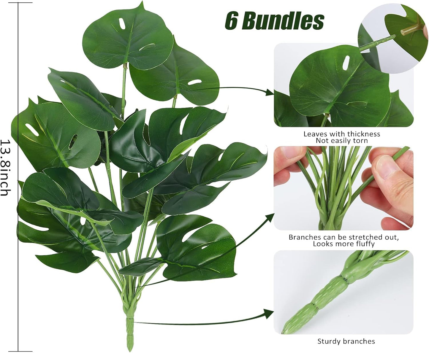 RECUTMS 6 Bundles Fake Plants Artificial Tropical Palm Leaves Tree Faux Monstera Shrubs Green Plant Turtle Leaf Stems UV Resistant Greenery Indoor Outdoor Home Garden Office Bouquet Filler Decor-VerdiqueGarden