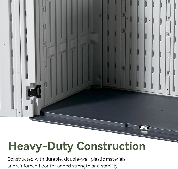 Aoxun 35 Cu.Ft Outdoor Storage Shed, Waterproof Horizontal Resin Cabinet for Trash Cans, Lawn Mowers, Generators, and Garden Tools, White-VerdiqueGarden