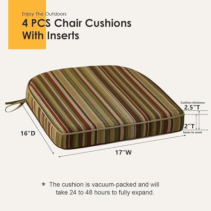 Outdoor Round Corner Seat Cushion, 17"x16"x2", Set of 4, Non Slip Seat Cushion Pads with Removable Cover for Patio Furniture, Garden Yard Lawn, Colorful Stripe-VerdiqueGarden