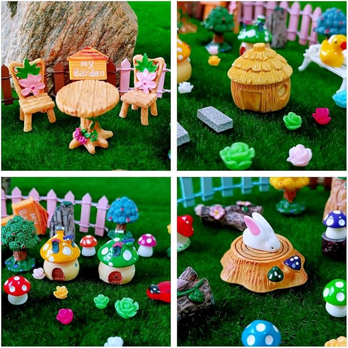 100 Pcs Miniature Fairy Garden Accessories Mini Landscape, Resin Micro Buildings Structures Tiny Animals Figurines-VerdiqueGarden