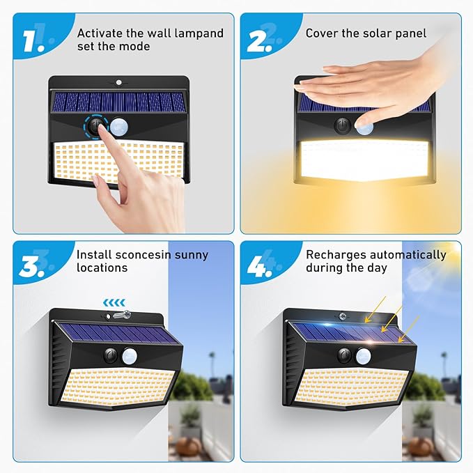 Solar Motion Sensor Lights Outdoor [ 12 Packs/138 LED ] Solar Fence Lights with 3 Lighting Modes, Solar Powered Security Lights Waterproof for Outside Yard Garden Backyard Deck Step Garage,Warm White-VerdiqueGarden