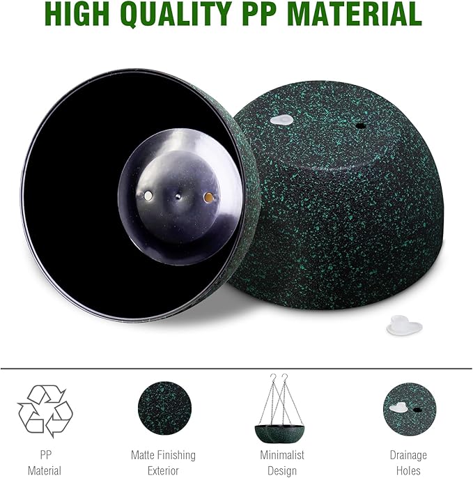10inch Hanging Planters for Outdoor Indoor Plants with Drainage Holes and Chain, 2 Pack Round Hanging Flower Pots for Garden Home Porch Decor, Black with Green Speckles-VerdiqueGarden
