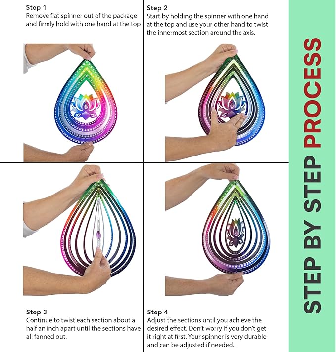 VP Home Lotus Teardrop Wind Spinner - 3D Metal Outdoor Hanging Lotus Decor for Garden and Yard - Kinetic Wind Spinners with S-Hook, Durable Weather-Resistant Steel - 8.5 x 15 Inches-VerdiqueGarden