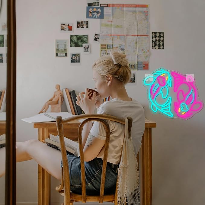 WLHOPE Koi Fish Neon Sign for Wall Decor Koi Carp Neon Light Fish Neon Signs Dimmable Neon Lights Blue Pink Fish LED Light Up Sign for Bedroom Bar Restaurant Office Fishroom Koi Pond-VerdiqueGarden