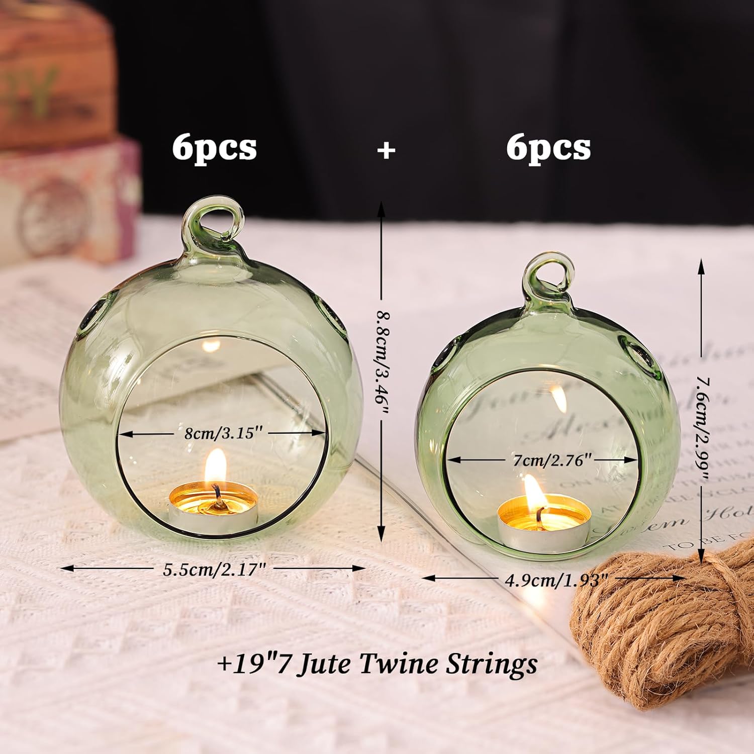 LETINE 12pcs Green Glass Orb Set, 2.17" & 1.93" Spheres for Air Plant Terrarium, Tea Light & Votive Candle Holders - Ideal for Wedding Centerpieces, Christmas Table Decorations, Rehearsal Dinner-VerdiqueGarden