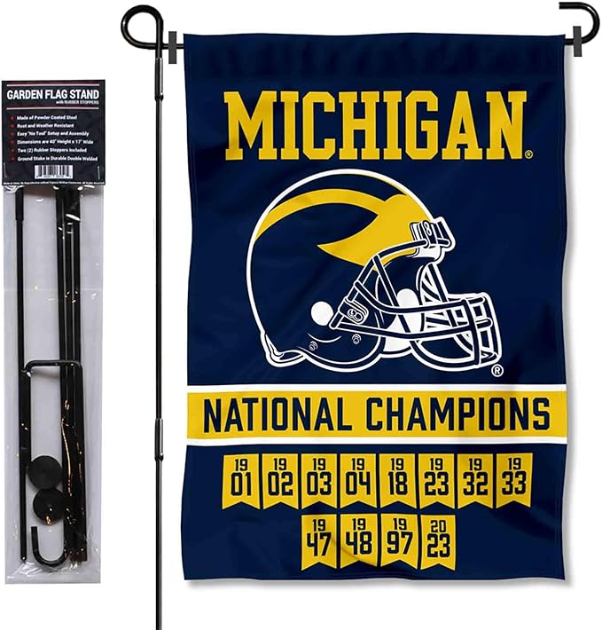 College Flags & Banners Co. Michigan Team University Wolverines 2023 and 12 Times 12x Football National Champions Garden Flag with Pole Stand Holder-VerdiqueGarden