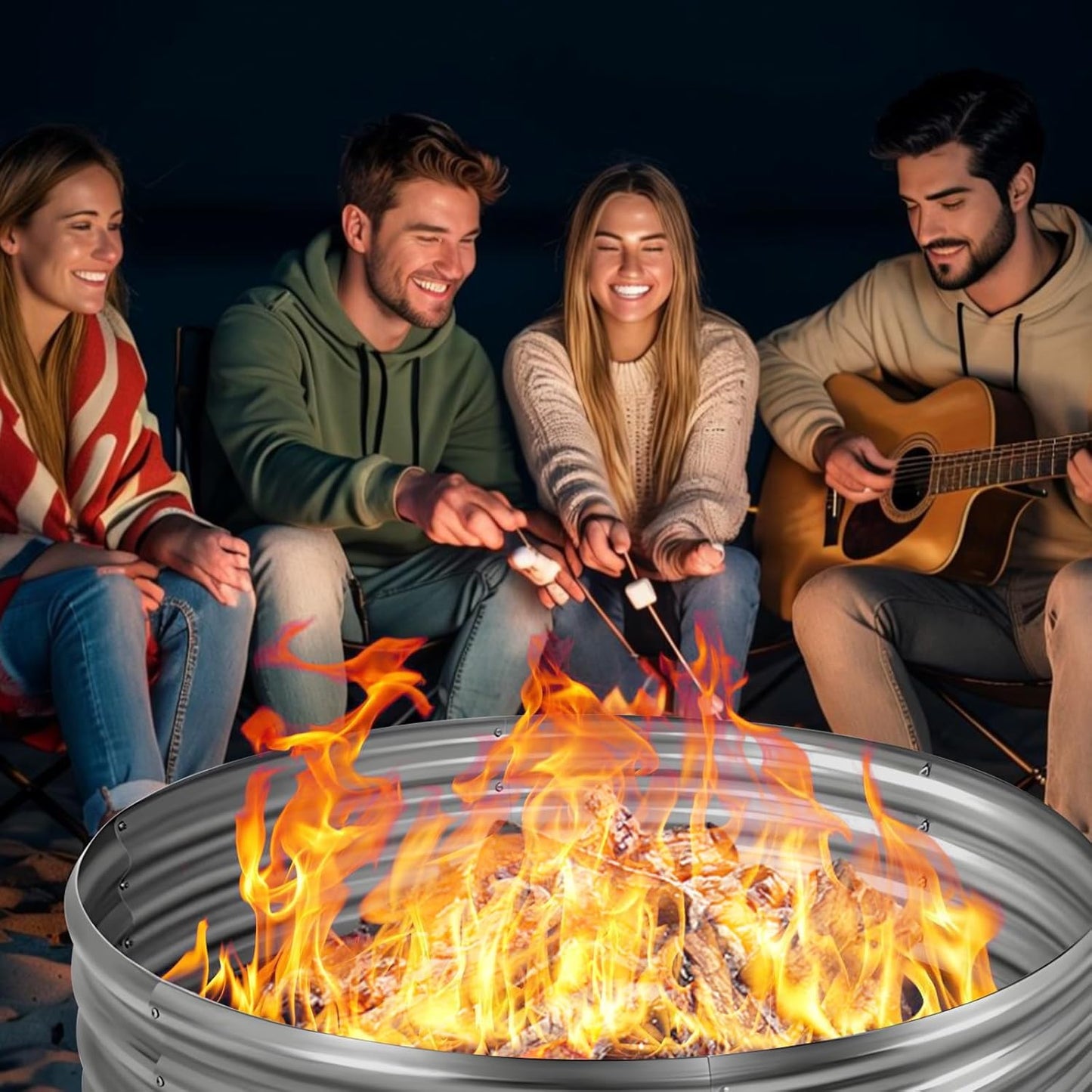HGD 60 Inch Large Galvanized Steel Metal Fire Pit Ring - 5FT Heavy Duty Fire Rings for Outside Wood Burning - 12" Tall Portable Bonfire Firepit for Backyard, Patio, Camping-VerdiqueGarden
